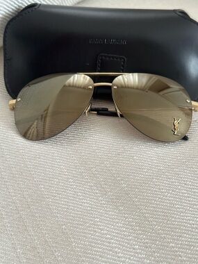Saint Laurent Gold-Tone Aviator Sunglasses with Gold Mirror Lenses